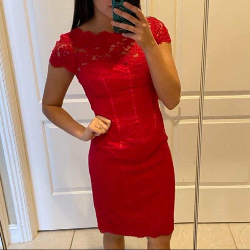 Open back red lace dress